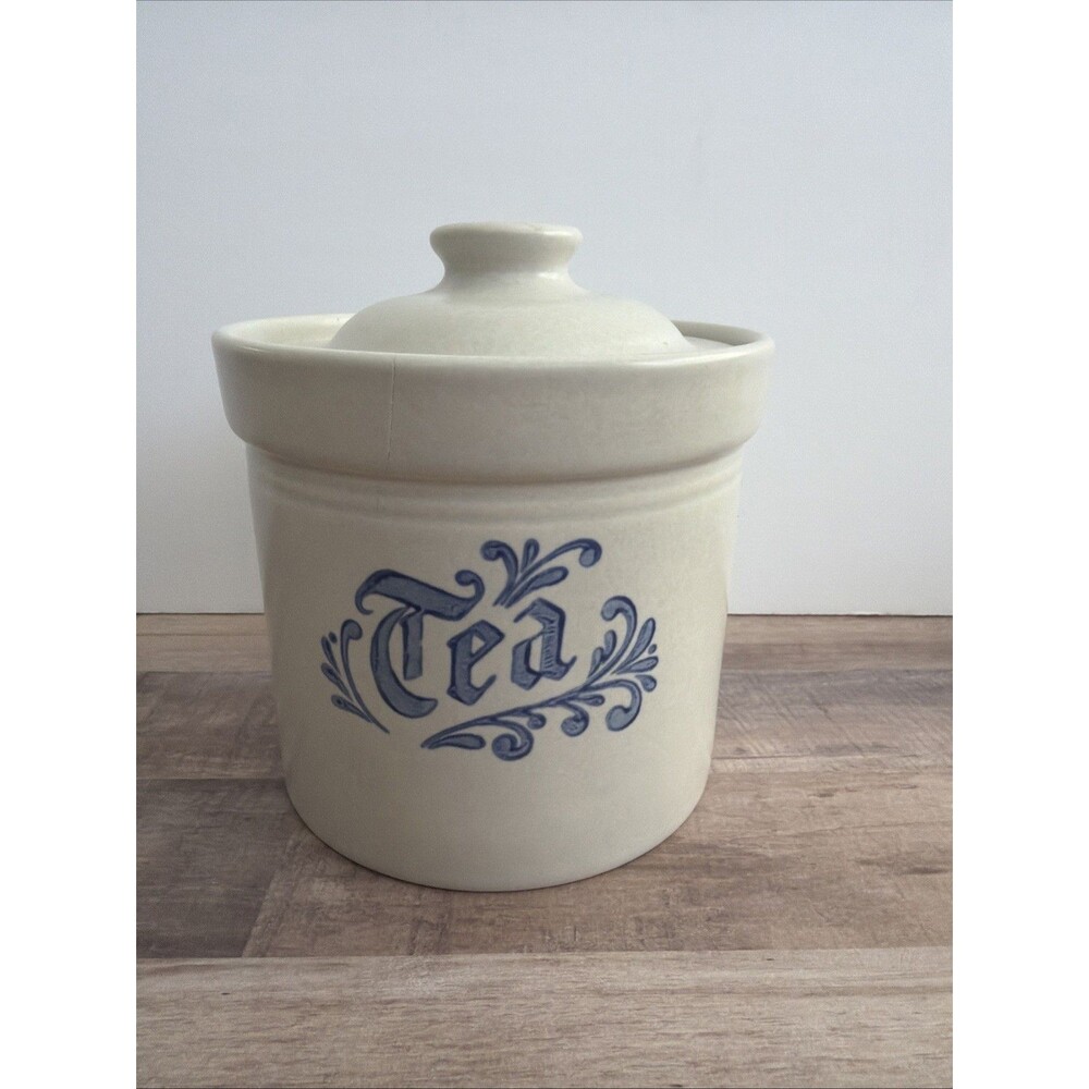 Pfaltzgraff Yorktowne Canister 1 qt. Tea 6" Backstamp #509 Stoneware Grey Blue
